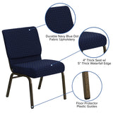 HERCULES Series 21''W Stacking Church Chair in Navy Blue Dot Patterned Fabric - Gold Vein Frame