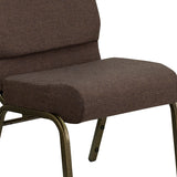 HERCULES Series 21''W Stacking Church Chair in Brown Fabric - Gold Vein Frame