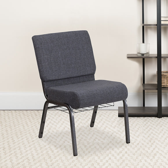 HERCULES Series 21''W Church Chair in Dark Gray Fabric with Book Rack - Silver Vein Frame by Office Chairs PLUS