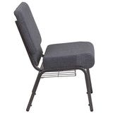 HERCULES Series 21''W Church Chair in Dark Gray Fabric with Book Rack - Silver Vein Frame