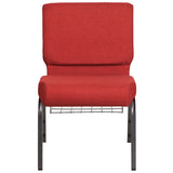 HERCULES Series 21''W Church Chair in Crimson Fabric with Cup Book Rack - Silver Vein Frame