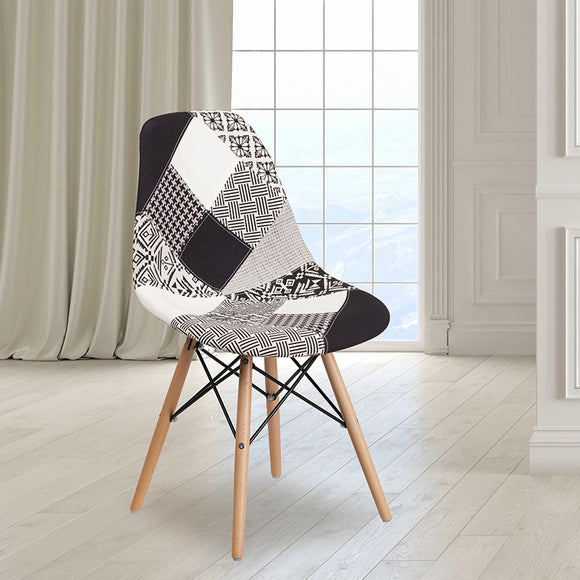 Elon Series Turin Patchwork Fabric Chair with Wooden Legs FH-130-DCV1-PK4-GG