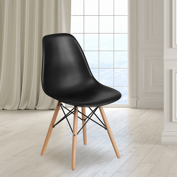 Elon Series Black Plastic Chair with Wooden Legs by Office Chairs PLUS
