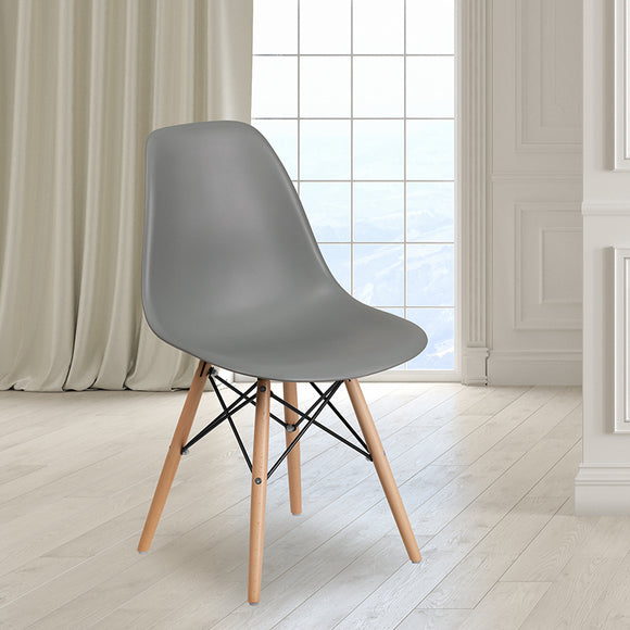 Elon Series Moss Gray Plastic Chair with Wooden Legs by Office Chairs PLUS