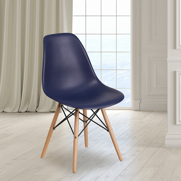 Elon Series Navy Plastic Chair with Wooden Legs by Office Chairs PLUS