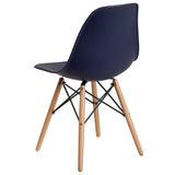 Elon Series Navy Plastic Chair with Wooden Legs