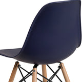 Elon Series Navy Plastic Chair with Wooden Legs