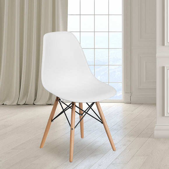 Elon Series White Plastic Chair with Wooden Legs by Office Chairs PLUS