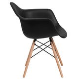 Alonza Series Black Plastic Chair with Wooden Legs