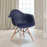 Alonza Series Navy Plastic Chair with Wooden Legs by Office Chairs PLUS