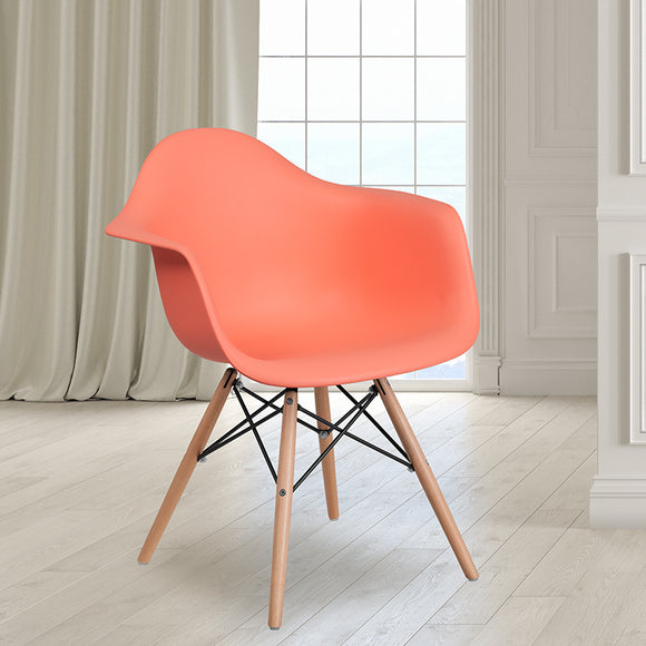 Alonza Series Peach Plastic Chair with Wooden Legs by Office Chairs PLUS