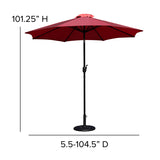 Red 9 FT Round Umbrella with Crank and Tilt Function and Standing Umbrella Base