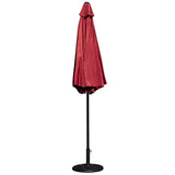 Red 9 FT Round Umbrella with Crank and Tilt Function and Standing Umbrella Base