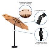 Tan 9 FT Round Umbrella with Crank and Tilt Function and Standing Umbrella Base