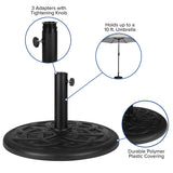 Universal Black Cement Patio Umbrella Base with Weatherproof Plastic Polymer Coating - 19.25" Diameter