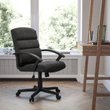 Mid-Back Black LeatherSoft Swivel Task Office Chair with Arms by Office Chairs PLUS