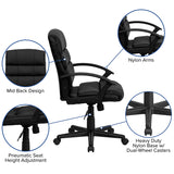 Mid-Back Black LeatherSoft Swivel Task Office Chair with Arms