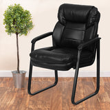 Black LeatherSoft Executive Side Reception Chair with Lumbar Support and Sled Base by Office Chairs PLUS