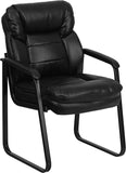Black LeatherSoft Executive Side Reception Chair with Lumbar Support and Sled Base