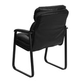 Black LeatherSoft Executive Side Reception Chair with Lumbar Support and Sled Base