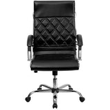 High Back Designer Quilted Black LeatherSoft Executive Swivel Office Chair with Chrome Base and Arms