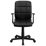 Mid-Back Black Quilted Vinyl Swivel Task Office Chair with Arms 
