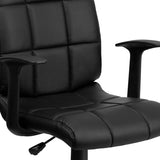 Mid-Back Black Quilted Vinyl Swivel Task Office Chair with Arms 