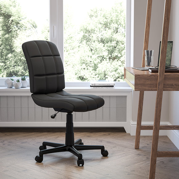 Black Armless Quilted Vinyl Swivel Task Office Chair