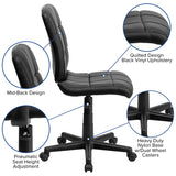 Mid-Back Black Quilted Vinyl Swivel Task Office Chair 
