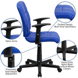Mid-Back Blue Quilted Vinyl Swivel Task Office Chair with Arms 