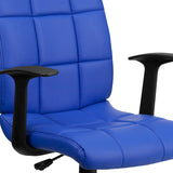 Mid-Back Blue Quilted Vinyl Swivel Task Office Chair with Arms 