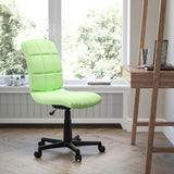 Green Armless Quilted Vinyl Swivel Task Office Chair