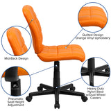 Mid-Back Orange Quilted Vinyl Swivel Task Office Chair 