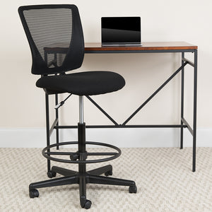 Ergonomic Mid-Back Mesh Drafting Chair with Black Fabric Seat and Adjustable Foot Ring by Office Chairs PLUS