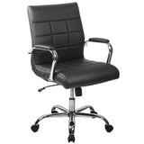 Mid-Back Black Vinyl Executive Swivel Office Chair with Chrome Base and Arms