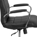 Mid-Back Black Vinyl Executive Swivel Office Chair with Chrome Base and Arms