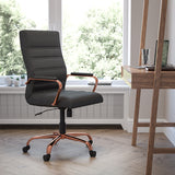 High Back Black LeatherSoft Executive Swivel Office Chair with Rose Gold Frame and Arms by Office Chairs PLUS