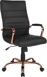 High Back Black LeatherSoft Executive Swivel Office Chair with Rose Gold Frame and Arms