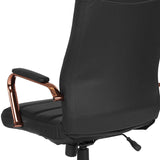 High Back Black LeatherSoft Executive Swivel Office Chair with Rose Gold Frame and Arms