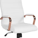 High Back White LeatherSoft Executive Swivel Office Chair with Rose Gold Frame and Arms