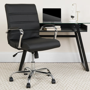 Mid-Back Black LeatherSoft Executive Swivel Office Chair with Chrome Frame and Arms by Office Chairs PLUS
