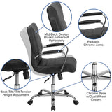 Mid-Back Black LeatherSoft Executive Swivel Office Chair with Chrome Frame and Arms