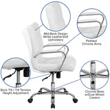Mid-Back Gold LeatherSoft Executive Swivel Office Chair with Chrome Frame and Arms