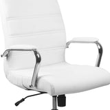 Mid-Back Gold LeatherSoft Executive Swivel Office Chair with Chrome Frame and Arms