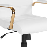 Mid-Back White LeatherSoft Executive Swivel Office Chair with Gold Frame and Arms