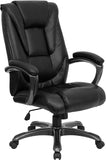 High Back Black LeatherSoft Layered Upholstered Executive Swivel Ergonomic Office Chair with Smoke Metal Base and Arms