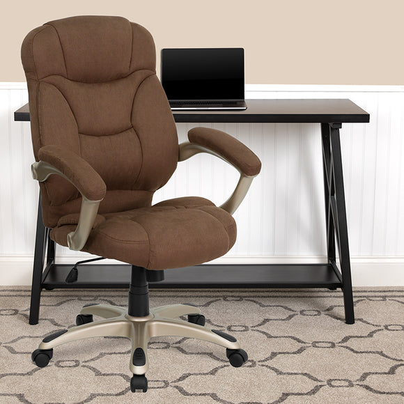 High Back Brown Microfiber Contemporary Executive Swivel Ergonomic Office Chair with Arms by Office Chairs PLUS