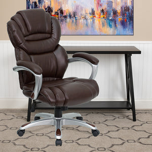 High Back Brown LeatherSoft Executive Swivel Ergonomic Office Chair with Arms by Office Chairs PLUS