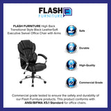 High Back Transitional Style Black LeatherSoft Executive Swivel Office Chair with Arms