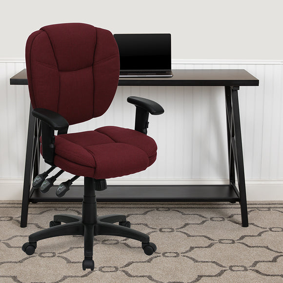 Mid-Back Burgundy Fabric Multifunction Swivel Ergonomic Task Office Chair with Pillow Top Cushioning and Arms by Office Chairs PLUS